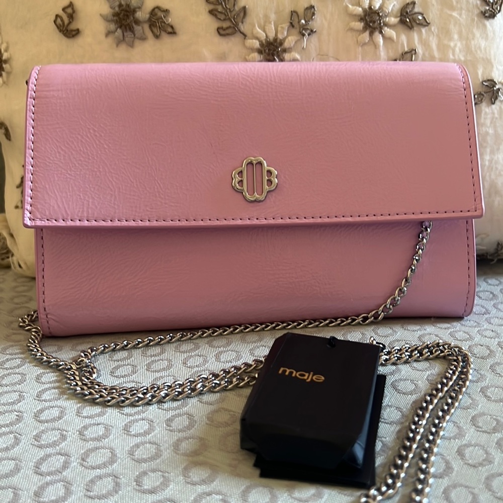 Maje Clover Leather Chain Wallet/Clutch